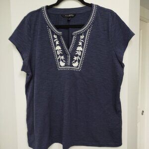 Talbots cotton blend embroidered short sleeve top
